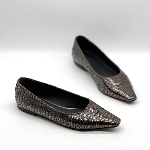 BRUNELLO CUCINELLI Metallic Snake Pointed Ballet Flat Womens 8.5 Bronze Python